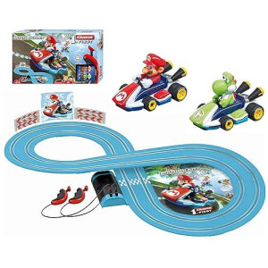 Carrera First Nintendo Mario Kart Slot Car Race Track - Includes 2 Cars: Mario And Yoshi And Two-Controllers - Battery-Powered Beginner Set For Kids Ages 3 Years And Up