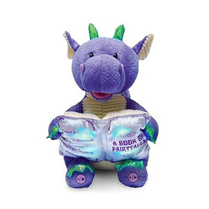 Cuddle Barn | Dalton The Storytelling Dragon 12" Animated Stuffed Animal Plush Toy | Mouth Moves, Head Sways And Book Lights Up | Recites 5 Fairy-Tales