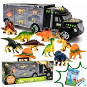 Dinosaur Toys For Kids 3-7. Dino Truck Carrier With 15 Figures + Bonus Book