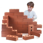 Playlearn 25Pc Foam Brick Building Blocks For Kids- Storage Bag Included - Actual Brick Size - Lightweight, Soft Building Blocks - Fake Brick Blocks