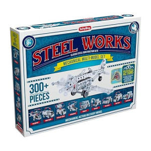 Schylling Steel Works Mechanical Multi-Model - Steel Building Set - Includes 300 Pieces, Tools, And Instructions To Make 10 Different Models - Ages 8 And Up
