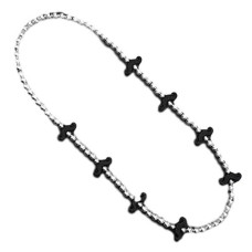 Blinkee Black Mustache Beaded Silver And Black Necklace