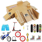 Hometall 8Pcs Fingerboard Skatepark Ramps With 9Pcs Mini Toys Set Including Fingerboards, Bike, Scooters, Skate Park For Kids Gift