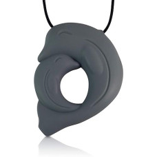 Grey Dolphin Silicone Chew - Gender Neutral Teething Necklace For Children - Oral Sensory Chewy Teether Necklaces For Autistic Chewers - Chewelry For Baby Boys And Girls