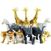 Boley 12 Piece Jumbo Safari Animals - 9" Jungle Animals And Zoo Animals - Great Educational Toy For Kids, Toddlers, Children Or Party Favor!