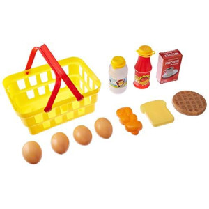 Powertrc Kids Grocery Basket Playset With Pretend Play Milk Egg Bread Toy (10 Pieces)