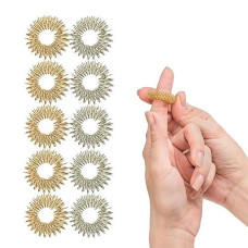 Impresa - 10 Pack Spiky Sensory Finger Rings - Acupressure Fidget Toys For Kids And Adults With Attention Disorders, Ocd, And Anxiety - 2 Colors (Silver And Gold)
