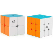 Coogam Qiyi Speed Cube Bundle 2X2 3X3 Magic Cube Set Qidi S 2X2 Warrior W 3X3 Stickerless Puzzle Toy Pack