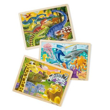 Melissa & Doug Jigsaw Puzzle Bundle (Dinosaur,Safari and Ocean) - Animal Puzzles, Wooden Jigsaw Puzzles For Kids Ages 3+