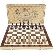 Amerous Chess Set, 15"X15" Folding Magnetic Wooden Standard Chess Game Board Set With Wooden Crafted Pieces And Chessmen Storage Slots