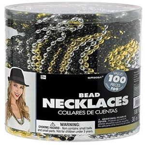 Bead Necklaces Party Accessory - Various Sizes, Black/Silver/Gold - 100 Pcs.