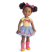 American Girl Welliewishers Kendall 14.5-Inch Doll With Deep Brown Eyes, Curly Black Hair, Pink Sparkle Stretch Leotard, Periwinkle Glitter Mesh Skirt, Ages 4+