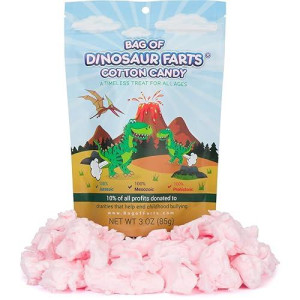 Bag Of Dinosaur Farts Cotton Candy Funny For All Ages Unique Birthday For Friends, Mom, Dad, Girl, Boy Stocking Stuffer Funny Gag Gift Easter Basket, 3 Ounces / 1 Pack