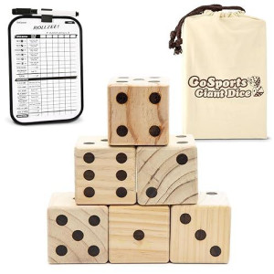 Gosports Giant 2.5 Wooden Playing Dice Set With Bonus Rollzee Scoreboard (Includes 6 Dice, Dry-Erase Scoreboard And Canvas Carrying Bag)