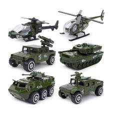 Jqgt Diecast Military Vehicles Army Toy 6 In 1 Assorted Metal Model Cars Fighter Tank Attack Helicopter Panzer Playset For Kids Toddlers