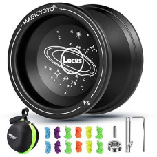 Magicyoyo V6 Responsive Yoyo For Kids Beginner- Dual Purpose Alloy Yoyo, Durable Basic Trick Yoyo, Extra Unresponsive Bearing Kit For Adults Advanced Pro Yoyo Players + Yoyo Case+12 Yoyo Strings-Black