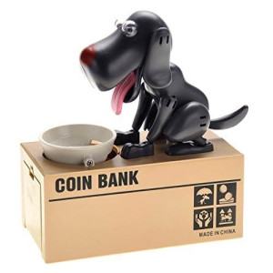 Powertrc My Dog Piggy Bank Cute Robotic Dog | Coin Munching Money Box | Black