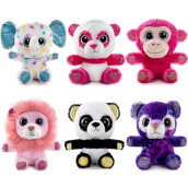 My Oli 5" Plush Toys Set Stuffed Animals Bundle Of Zoo Animal Toys Lion/Monkey/Elephant/Pink Bear/Purple Bear/Panda Stuffed Animals Pack Of 6 For Babies Kids Girls Boys