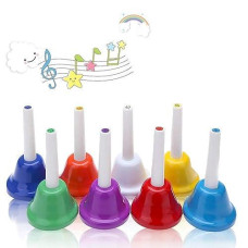 Koogel Coloful Musical Hand Bell Set, 8 Note Diatonic Metal Hand Bells Musical Toy Percussion Instrument For Festival,Musical Teaching,Family Party For Kids