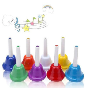 Koogel Coloful Musical Hand Bell Set, 8 Note Diatonic Metal Hand Bells Musical Toy Percussion Instrument For Festival,Musical Teaching,Family Party For Kids
