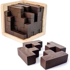 Original 3D Wooden Brain Teaser Puzzle: Engaging 3D Puzzle Box For Kids 8-12 & Adults, Desk Toys Delight, Challenging Games & Wooden Puzzles For Adult Brain Boost (Brown)