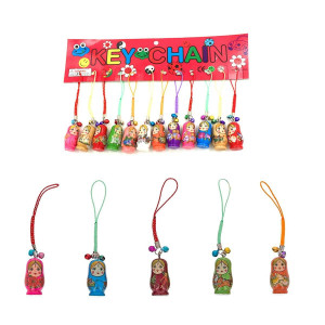 Hotusi Set Of 12 Fashion Jewelry Drip Charm Key Chains Wood Matryoshka Russian Dolls Key Rings Keychains Decorative Gifts