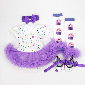 Reborn Baby Doll Clothes Outfit For 20-23 Inch Reborns Newborn Babies Matching Clothing Purple Dot Tutu Dress Four-Piece Set