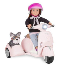 Our Generation By Battat- Ride Along Scooter With Side Car - Vehicle With Working Lights & Horn, Toys & Accessories For 18" Dolls- Ages 3 Years & Up
