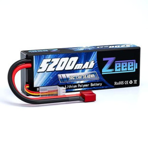 Zeee 5200mAh 7.4V 2S 50C Lipo Battery Hard Case with Deans T Plug for RC Truck RC Truggy RC Heli Airplane Drone FPV Racing (1 Pack)