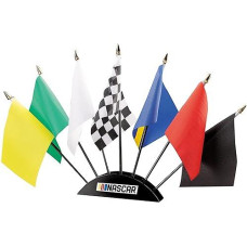 Bsi Products, Inc. - Nascar 7 Piece Flag Desk Set - Wooden Base With Logos And Descriptions Of The 3