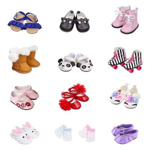 Etistta 6 Pairs Of Shoes + 2 Pairs Of Socks Fits For 18 Inch Doll Shoes American Dolls Accessories Get Panda Or Unicorn Shoes And Boots Or Skates