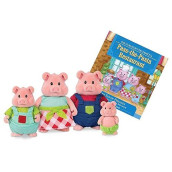 Li'L Woodzeez Pig Family Set - Curlicue Pigs With Storybook - 5Pc Toy Set With Miniature Animal Figurines - Family Toys And Books For Kids Age 3+