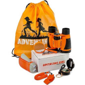 Adventure Kidz - Outdoor Exploration Kit, Childrens Toy Binoculars, Flashlight, Compass, Whistle, Magnifying Glass, Backpack. Great Kids Gift Set For Camping, Hiking, Educational And Pretend Play.