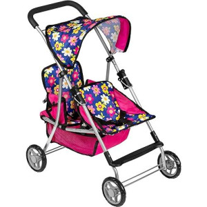 Fash N Kolor, Twin Doll Double Stroller | Pink & Off-White Design Easy To Fold Double Stroller With Basket In The Bottom