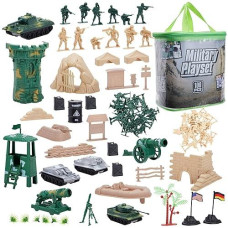 Juvale 100-Piece Army Men Toy Soldiers Playset For Boys - Small Plastic Action Figures, Military Battlefield Fort Accessories, Tanks