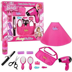 Kiddie Play Pretend Play Girls Beauty Salon Fashion Toy Set Including Hair Dryer Curling Iron Mirror Scissors Hair Brush And More (13 Piece)