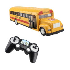 Fisca Rc School Bus Remote Control Car Vehicles 6 Ch 2.4G Opening Doors Acceleration & Deceleration Toys With Simulated Sounds And Led Lights Rechargeable Electronic Hobby Truck For Kids