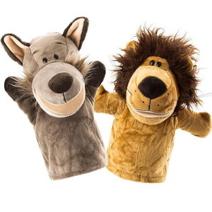 Animal Hand Puppets Set Of 2 By Betterline - Premium Quality, 9.5 Inches Soft Plush Hand Puppets For Kids- Perfect For Storytelling, Teaching, Preschool, Role-Play Toy Puppets (Lion And Wolf)