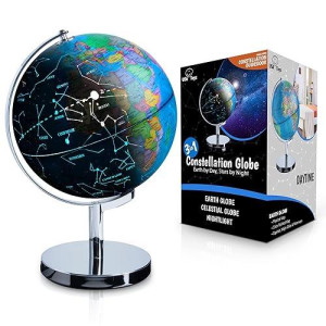 Usa Toyz Illuminated Globe Of The World With Stand - 3In1 World Globes, Constellation Globe Night Light, Globe Lamp With Built-In Led, Easy To Read Texts, Non-Tip Base, 13.5 Inch Tall, 9 Inch Diameter