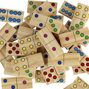 Dominoes For Kids - Wooden Dominos With Numbers - Math Domino Color Dots 28 Pcs Set