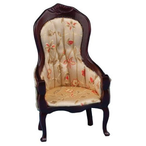 Classics Dollhouse Victorian Gent'S Chair, Mahogany With Floral Fabric