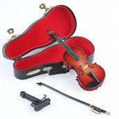 Dselvgvu Wooden Miniature Violin With Stand,Bow And Case Mini Musical Instrument Miniature Dollhouse Model Home Decoration (5.63"X2.05"X0.75")