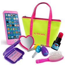 Kiddofun My First Purse - Kids Pretend Toy Hand Bag Includes Play Phone Keys Mirror Hairbrush Wallet Credit Card Lipstick - Great Gift Set For Girls, Boys, Toddlers & Preschools