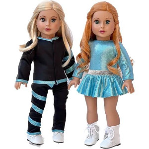 - Super Skater - Clothes Fits 18 Inch Doll - 2 Complete Outfits - 5 Pieces - 18 Inch Doll Ice Skating Outfits - Leotard, Skirt, Pants, Jacket And 1 Pair Of Skates (Doll Not Included)