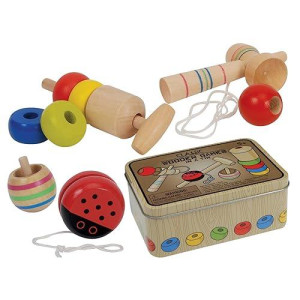 Loftus Sw-0249 4 Pc Classic Wooden Games In A Tin Set, 6 Inches Long, Brown