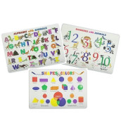 Painless Learning Educational Placemats Sets For Kids Alphabet, Numbers, Shapes, Colors Learning Set Of 3 Non Slip Washable