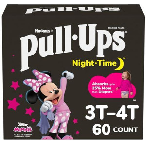 Pull-Ups Girls' Nighttime Potty Training Pants, Training Underwear, 3T-4T (32-40 Lbs), 60 Ct