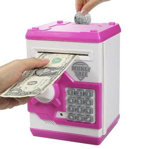 Husan Piggy Banks For Kids, Electronic Password Code Money Banks Atm Banks Box Coin Bank For Children Boys And Girls (White/Pink)