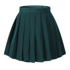 Beautifulfashionlife Women`S School Uniform High Waist Pleated Forest Green Skirts (M,Dark Green)