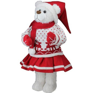 Northlight Retro Girl Santa Bear In Deer Sweater Christmas Figure Decoration, 20", White